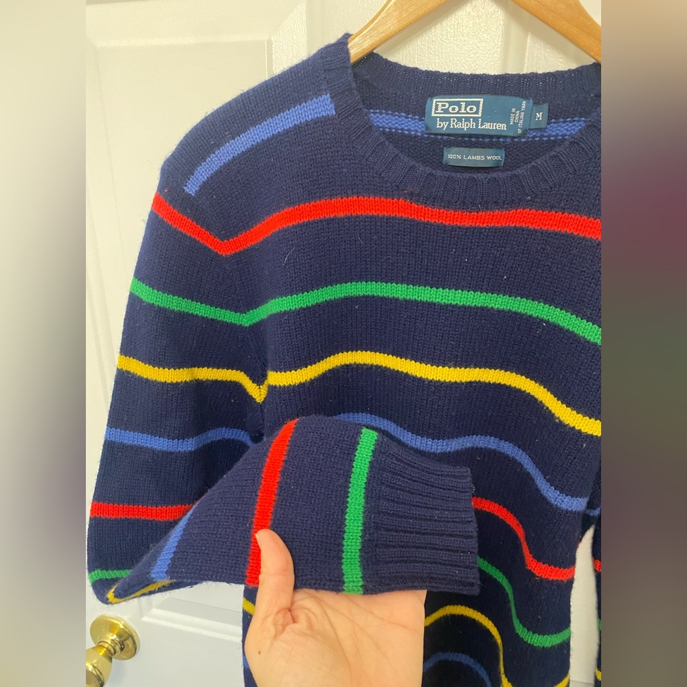 Vintage Polo Ralph Lauren Womens Rainbow Striped Lambswool Sweater Size Medium - Picture 4 of 5